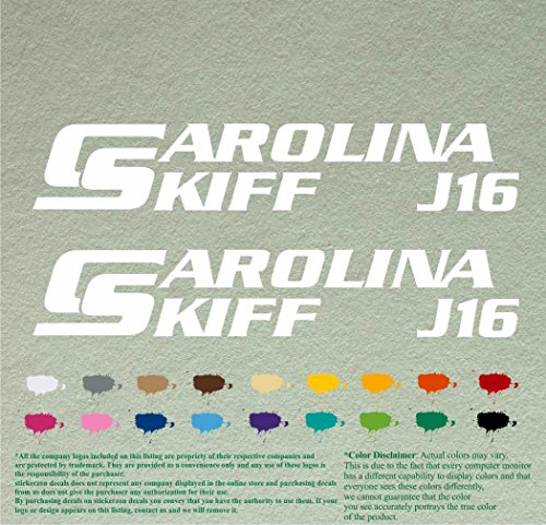 Pair of Carolina Skiff J 16 Compatible Replacement Boat Decals Vinyl Stickers Outboard Motor Set of 2 (16" X 3.2", White 010)