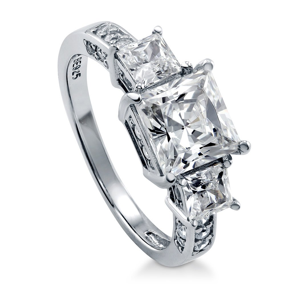 BERRICLEBERRICLE Sterling Silver 3-Stone Wedding Engagement Rings Princess  Cut Cubic Zirconia CZ Ring for Women, Rhodium Plated Size 4-10