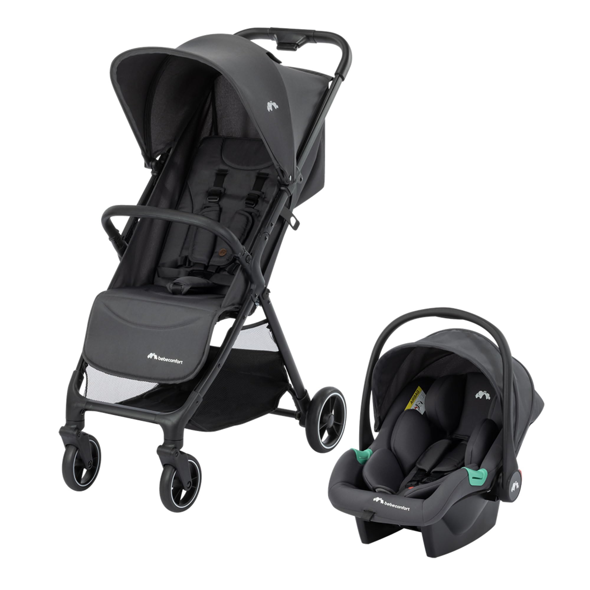 Bebeconfort Azur Duo, 2w1 z System podróżny, 0-3y (15kg), Mineral Graphite | Wózek 2w1 z Samochodowym, Lekki Wózek Kompaktowy, Odchylanie do Pozycji Leżącej, Automatyczne Składanie Jedną Ręką, Kosz