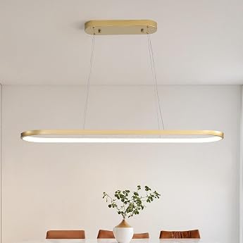 Oval Pendant Light LED Dimmable Pendant Lamp Ring Pendant Light Modern Dining Table Lamp with Remote Control Height Adjustable for Living Room Dining Room Kitchen Study Bedroom Gold 70 cm [Energy Class F]