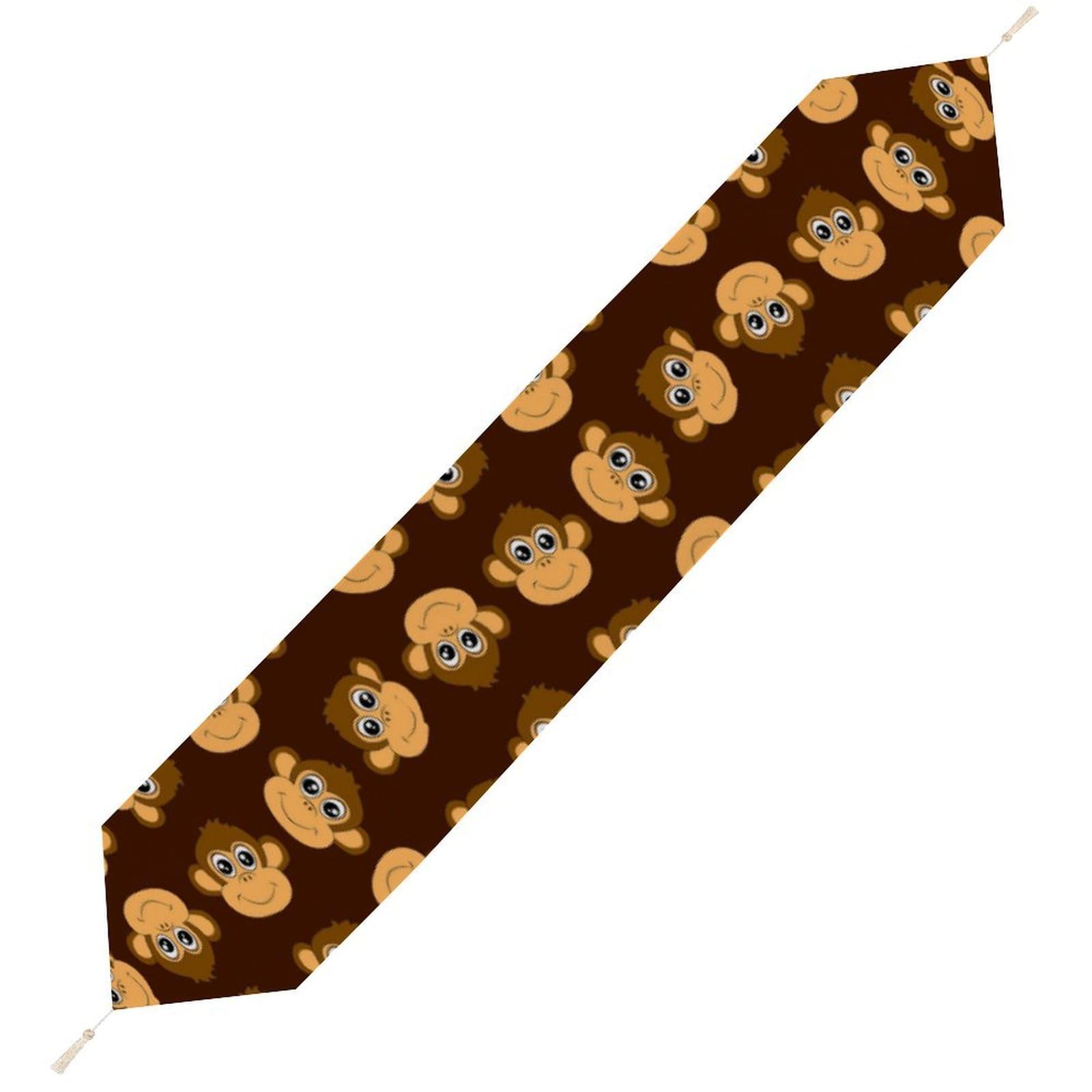 JZemdybill 229*33cm Table Runner with Tassel, Monkey Pattern Table Runner, Table Decoration for Kitchen, Party, Restaurant