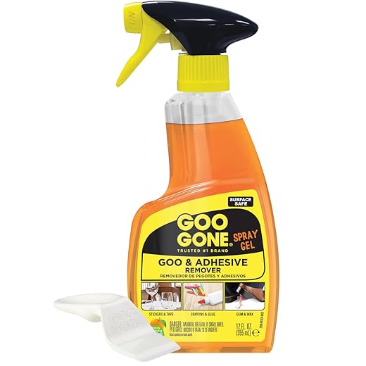 Goo Gone Adhesive Remover Spray Gel – Safe Glue and Sticker Remover for Labels, Tape Residue, Grease, Tar, Gum, Crayons, Candle Wax, Tree Sap, & Makeup on Hard Surfaces, Carpets, and Fabrics, 12 oz