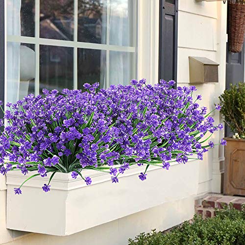 Klemoo Artificial Flowers, 8 Bundles Fake Outdoor Uv Resistant Greenery Faux Plants Shrubs For Indoor Outside Hanging Planter Home Office Wedding Farmhouse Decor (Purple) #TOP5