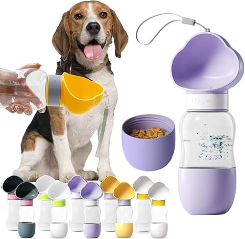 Botella de agua para perros, botella de agua portátil para mascotas con contenedor de alimentos, dispensador de agua portátil al aire libre para