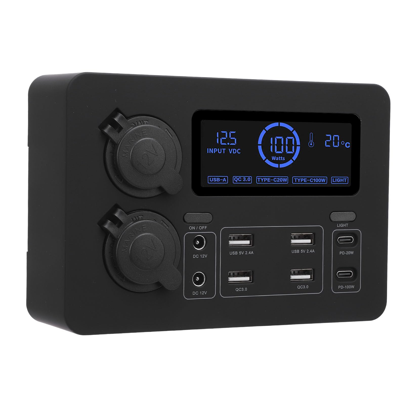 Estación de Energía Portátil, Pantalla LCD de 100 W USB C QC3 0 Puertos 4 Tomas Anderson Mini Caja de Alimentación, Generador RV con Sensor de Temperatura Disyuntor de Reinicio Automático