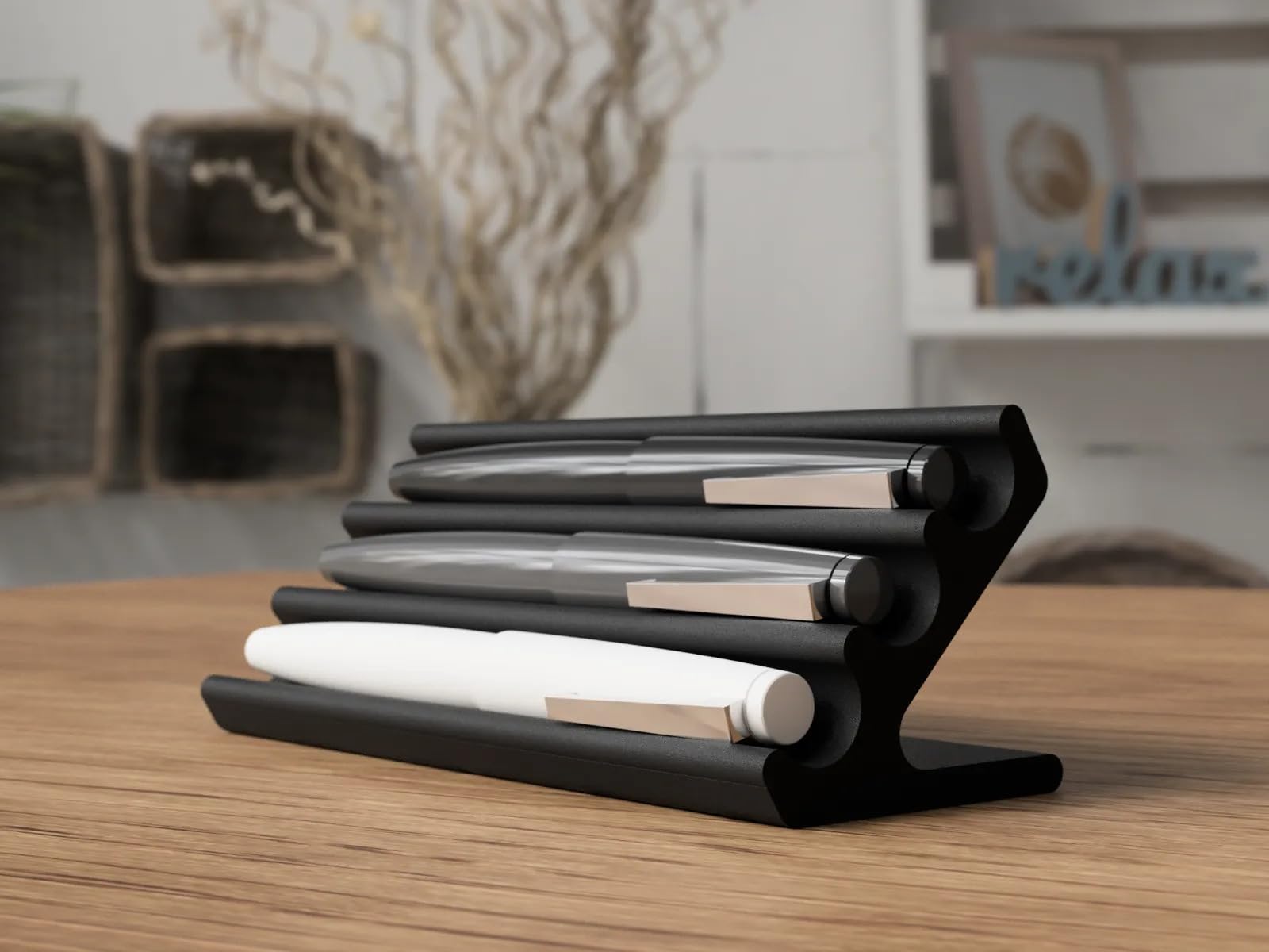 Modern Desktop Pen Stand with 3 Compartments, Matte Grey Finish,