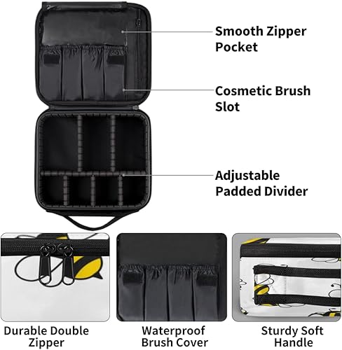 Miniatura 4 de Bolsa de maquillaje de viaje para mujer, grande, cuadrada, portátil, profesional, de tren de coqueta, estuche cosmético con asa, patrón de dibujos