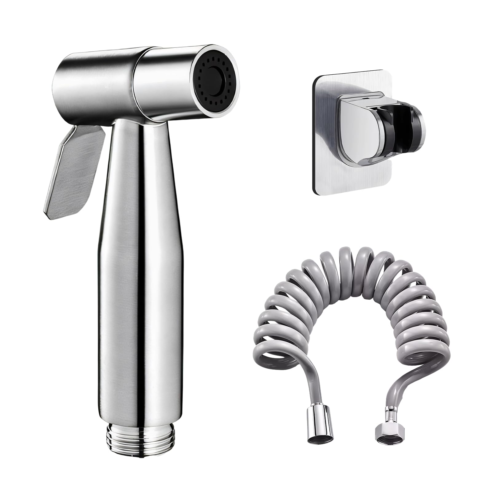 Ducha Bidet Acero Inoxidable, Grifo Portatil para WC Kit Ducha de Lavabo, con Soporte, Adaptador y Manguera WC 2m, Inodoro pulverizador de bidé de mano con gancho