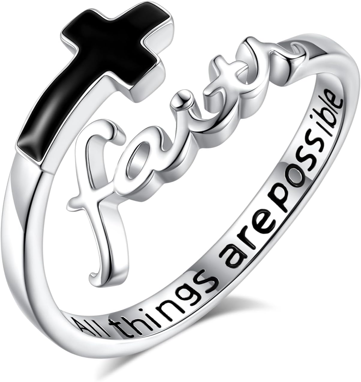 CELESTIA Faith Ring,Cross Rings Sterling Silver Christian Jewelry Mothers Day Gifts for Women Mom Girlfriend