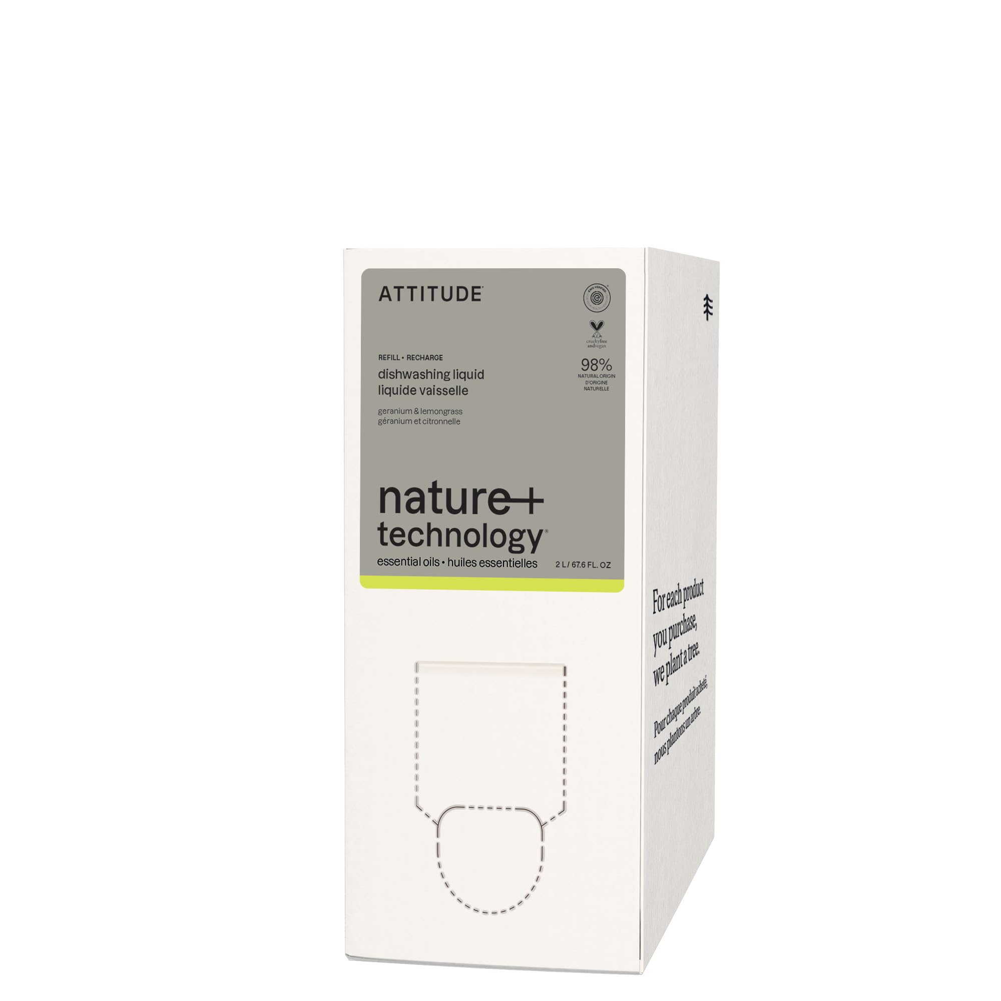 ATTITUDE Washing Up Soap with Essential Oils, EWG Verified, Plant and Mineral-​Based Ingredients, Vegan, Geranium and Lemongrass, Bulk Refill, 2 Liters