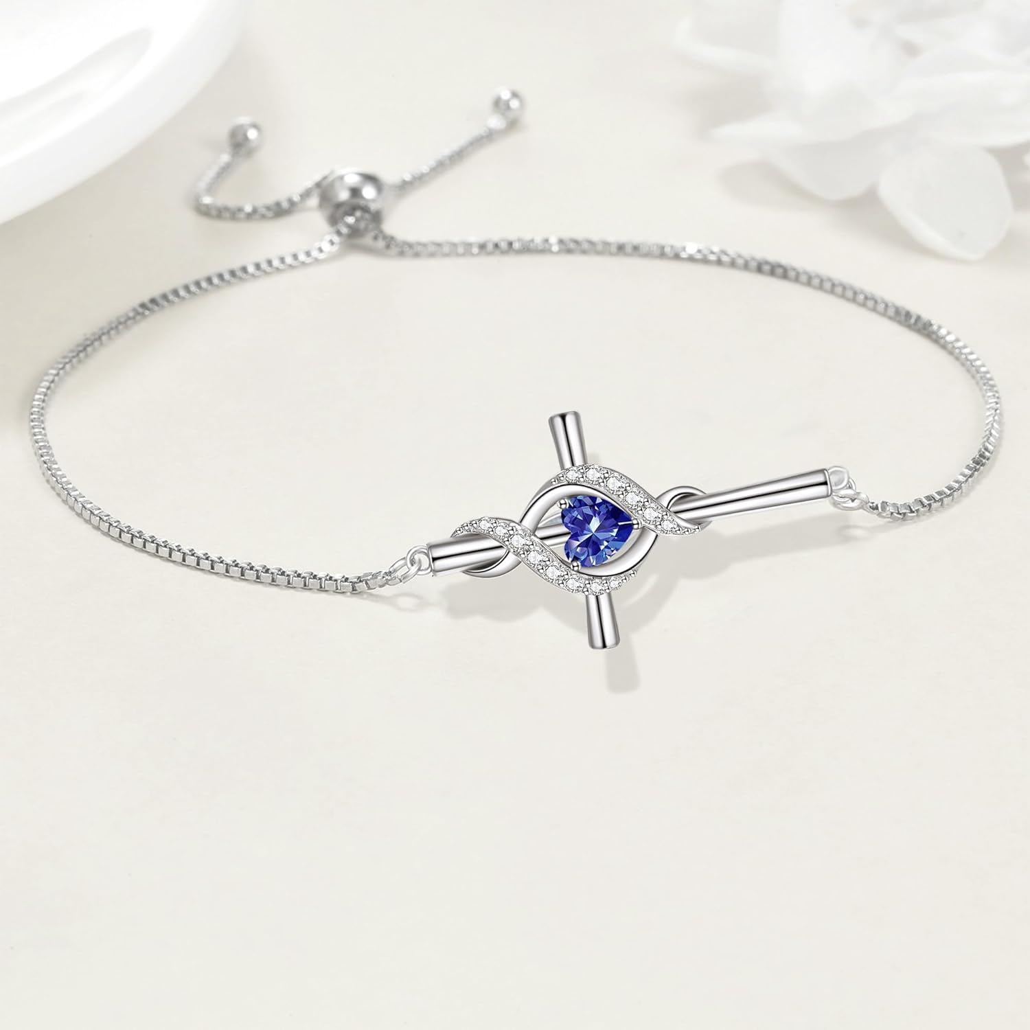 ONEFINITY Cross Bracelet for Women 925 Sterling Silver Cross Birthstone Pendant Bracelet Infinity Cross Religious Jewelry Gifts for Women - Image 3