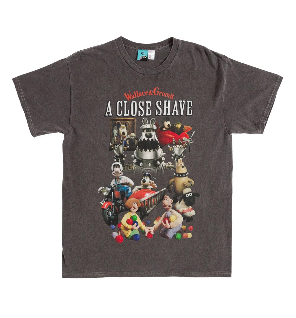TruffleShuffle Wallace and Gromit A Close Shave Montage Vintage Wash Charcoal T Shirt