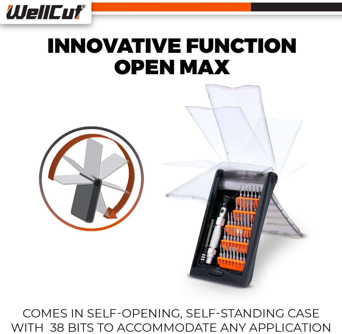 WELLCUT WC-MPS38U - Juego de destornilladores de precisión multiusos con barra de extensión (38 piezas)