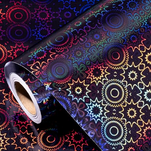 WRAPAHOLIC Black Wrapping Paper Roll - Mini Roll - 17 Inch x 16.5 Feet - Black Metallic Holographic Wrapping Paper for Halloween, Fall Party, Birthday, Wedding, Christmas