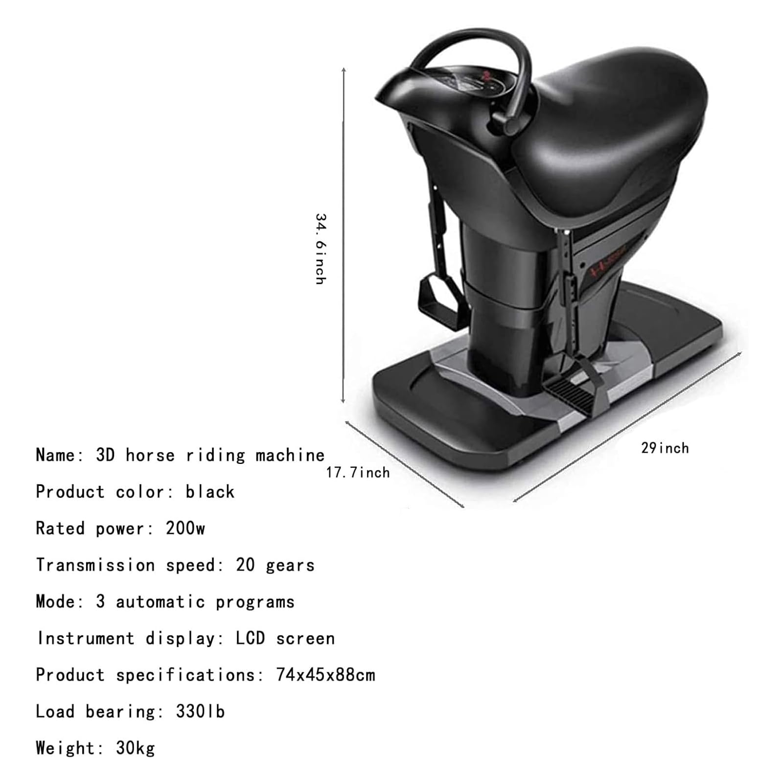 ALDNMBR Elektryczny Symulator Jazdy, Trener Rdzenia, Duży Wyświetlacz LCD, Ergonomiczne Siodełko PU, Antypoślizgowa I Wygodna Poduszka Siodłowa, 4 Tryby, Nadaje się do Białego