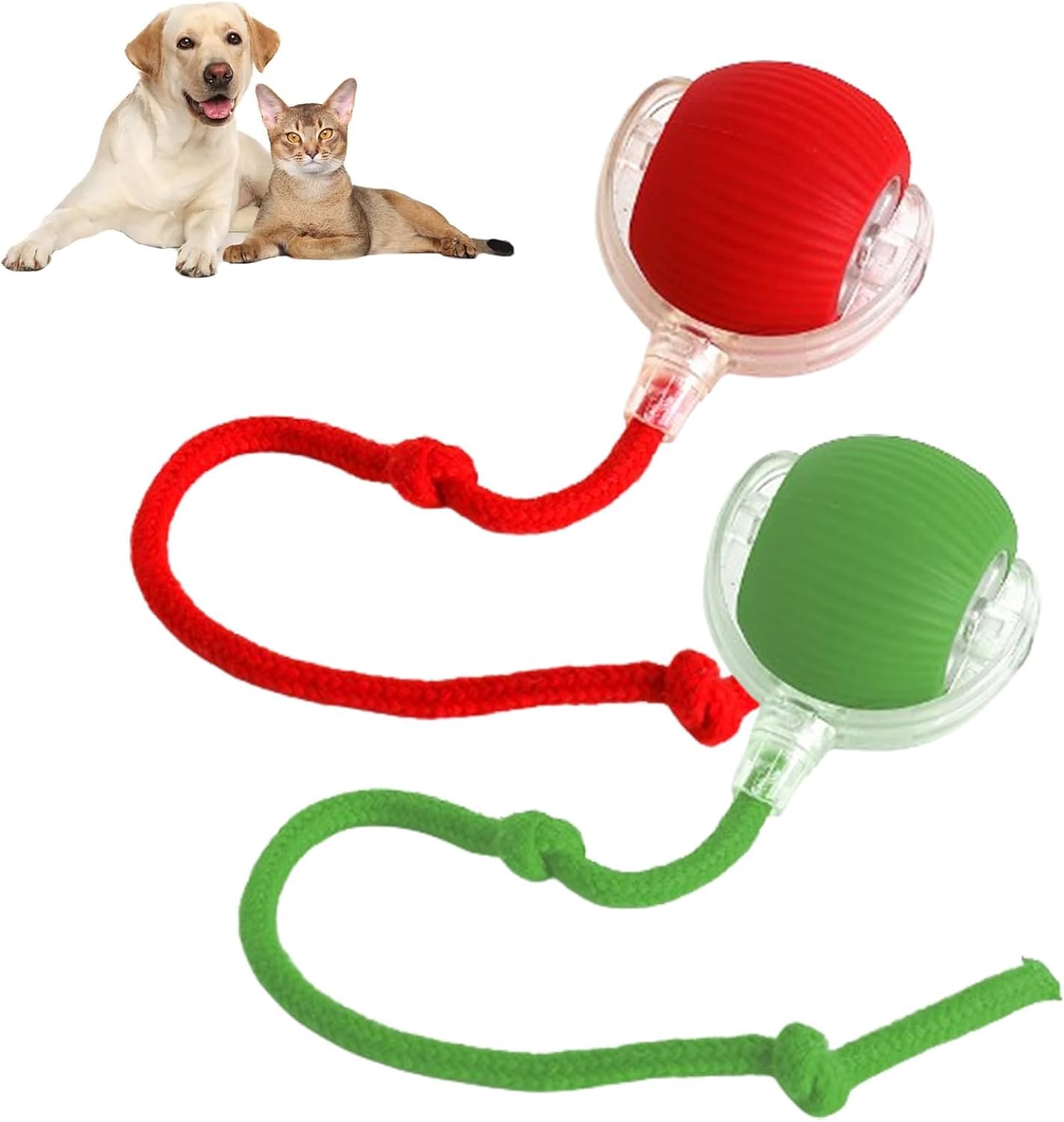 Interactive Cat Toys Ball,Upgraded Automatic with Elastic Tail Rope and USB Charging.Stimulates Hunting Instincts/Promotes Exercise.Interactive Cat Toys for Bored Indoor Adult Cats (Red+Green)