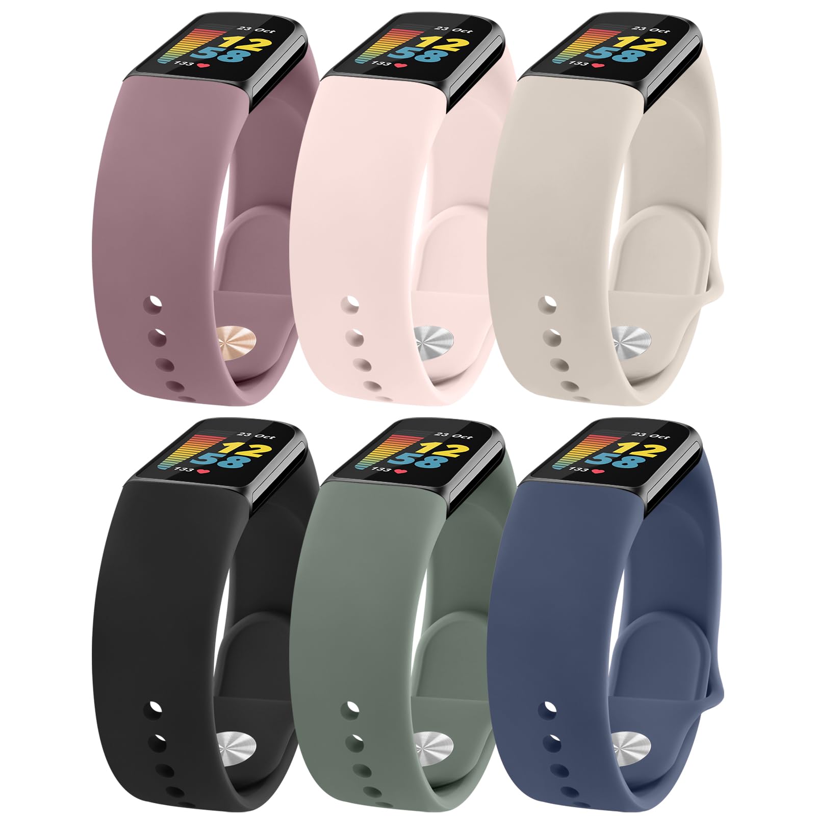 Tobfit [6 PACK] Straps for Fitbit Charge 6 / Charge 5 Strap for Women Men, Adjustable Silicone Replacement Band 6-PACK 01