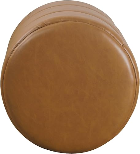 Miniatura 4 de HomePop Otomana redonda tapizada de piel sintética para decoración del hogar  Reposapiés otomana - Carmel Brown