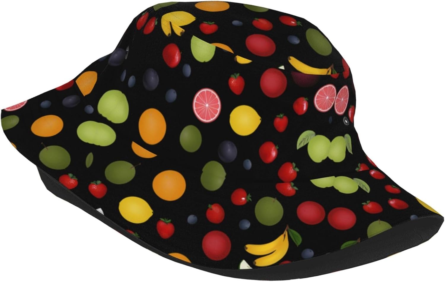 Fruit Platter Prints Summer Outdoor Travel Bucket hat, a Beach Sun hat Suitable for Both Men and Women Black