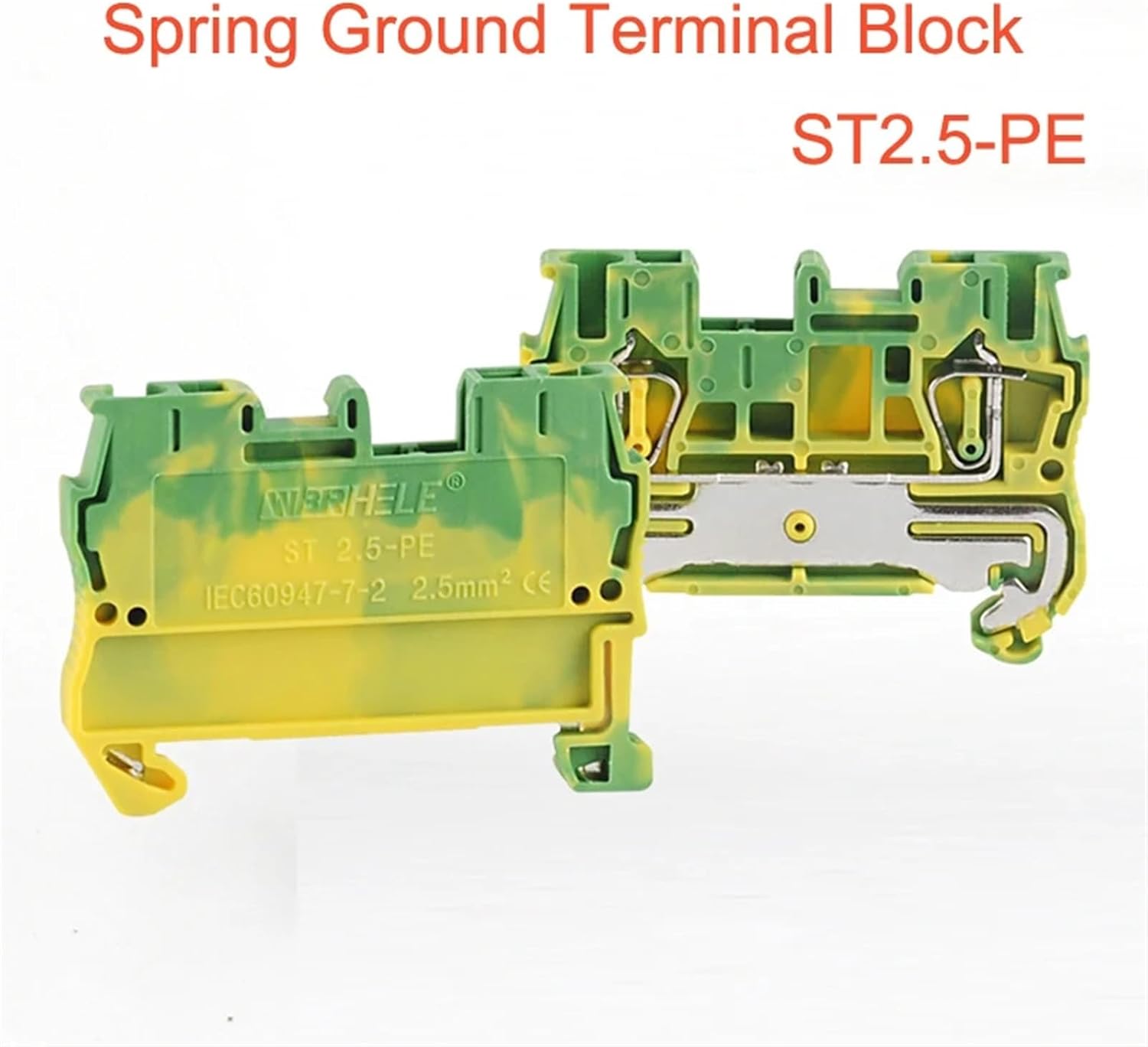 Spring Ground Terminal Block ST1.5/2.5/4/6-PE din Rail Yellow Green Earth morsettiera Wire Cable Connector bornier 10-16A.W.G