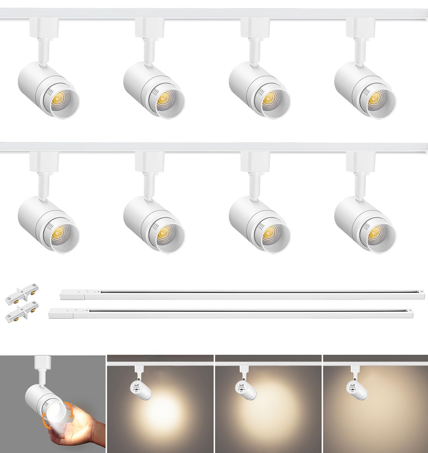 TuyuBEE Zoomable 8 Lights LED Track Lighting Kit with 6.6FT H Type Track Lighting Rails, Dimmable White Track Lighting Fixtures Ceiling Modern Kitchen