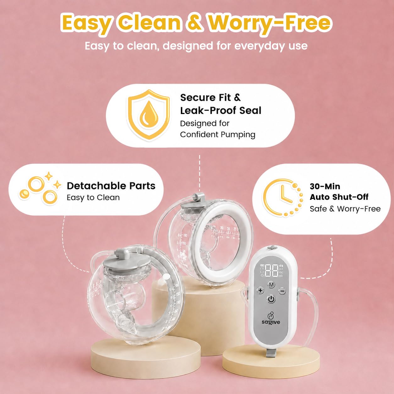 Tire-Lait Wearable Handsfree 4 Modes 12 Niveaux 300mmHg Gris | Tire-Lait Double 80g, Rechargeable, Confortable Silencieux Portable, Joint Anti-Fuite, Téton 21/24mm, Fonction Mémoire