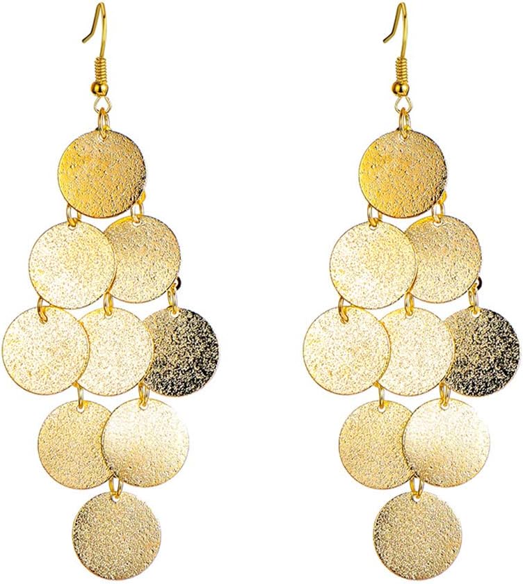 coadipress Layered Dangling Disc Earrings for Women Gold Plated Handmade Boho Lightweight Chandelier Dangle Drop Earring Layered Leaf Earrings Vintage Multiple Circle Teardrop Earrings Statement Earrings