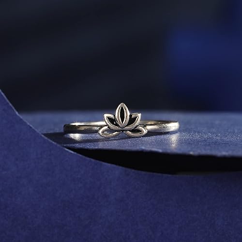 Miniatura 5 de Womens Lotus Flower Rings Simple Rings 925 Sterling Silver Rings Womens Stacking Rings Vintage Statement Rings Size 5-9