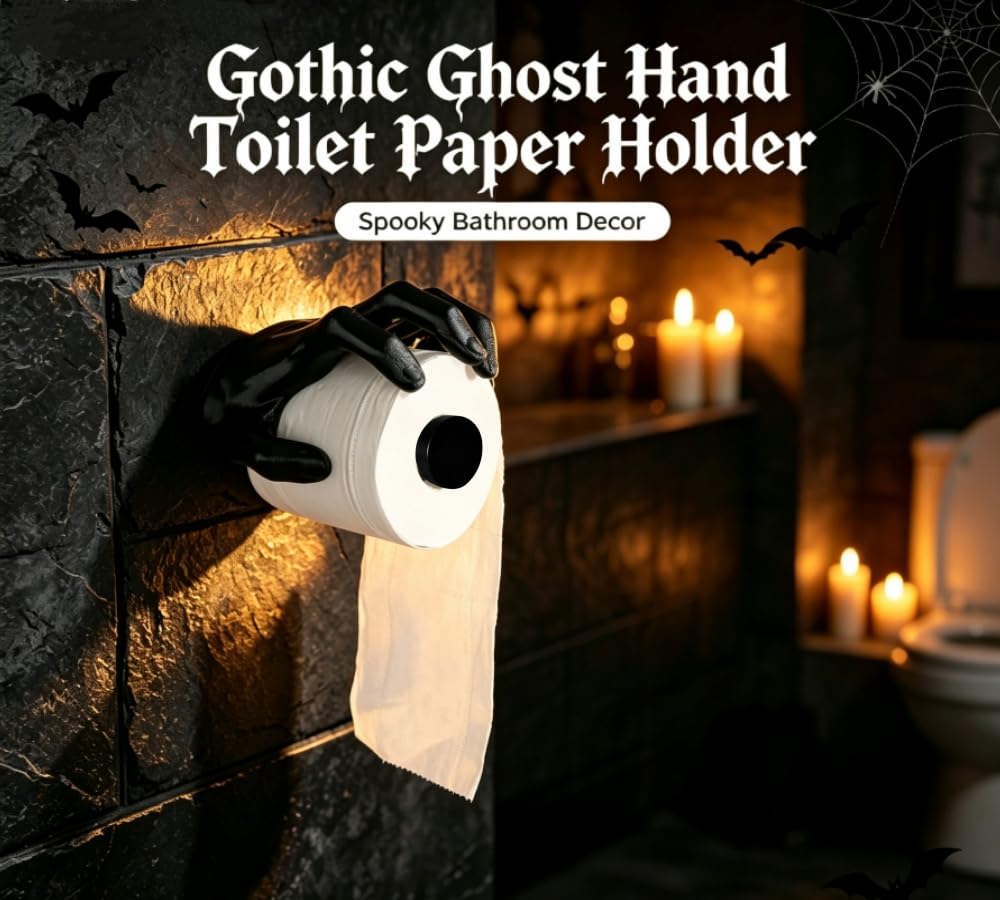 3D Ghost Hand Toilet Paper Holder, 3D Printed Gothic Wall Mounted Toilet Roll Holder, No Drill Easy Install Funny Spooky Bathroom Decor, Creative Toilet Tissue Holder for Halloween Bar Man Cave — Amazon image 4