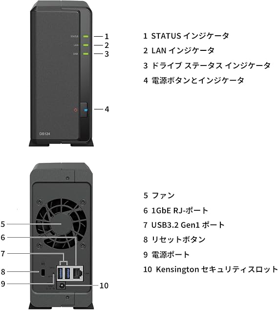 Synology NAS Kit 1 Bay DS124/G With Guidebook Quad Core CPU 1GB Memory Designed for Mid-Level Users Domestic Regular Distributor Field Lake Product Telephone Support Available DiskStation