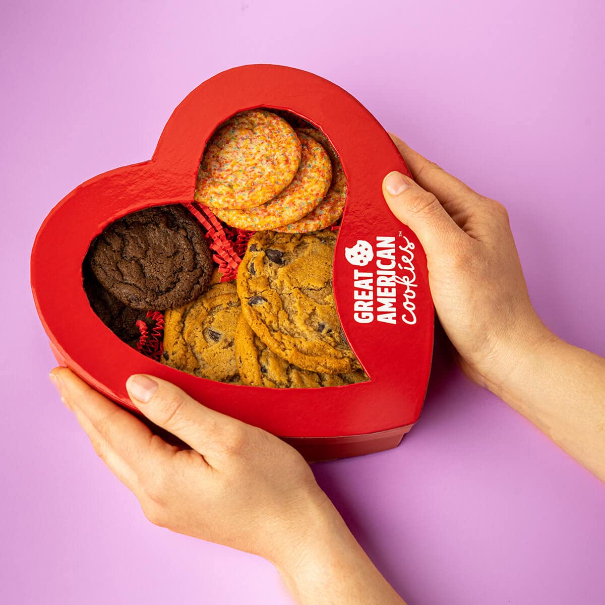 Great American Cookies - 9 Gourmet Wrapped Cookie Assortment in Heart Shaped Keepsake Box