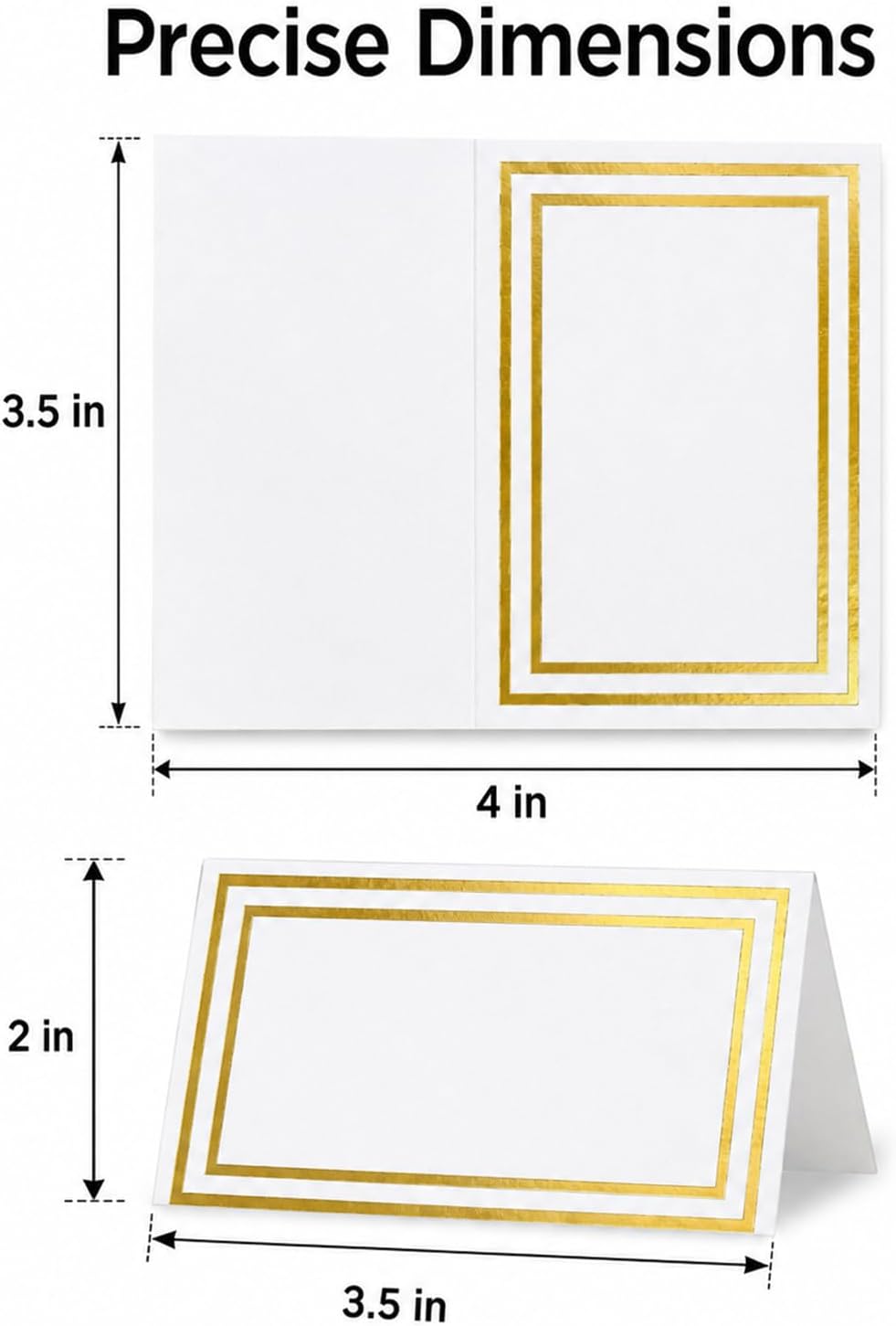 50Pcs Place Cards with Double Gold Foil Frame for Wedding Table Seating Chart, Folded Write-On Name Tent Cards & Food Labels for Party Buffet, Reception Supplies for Dinner Parties, Banquets, Events image 2