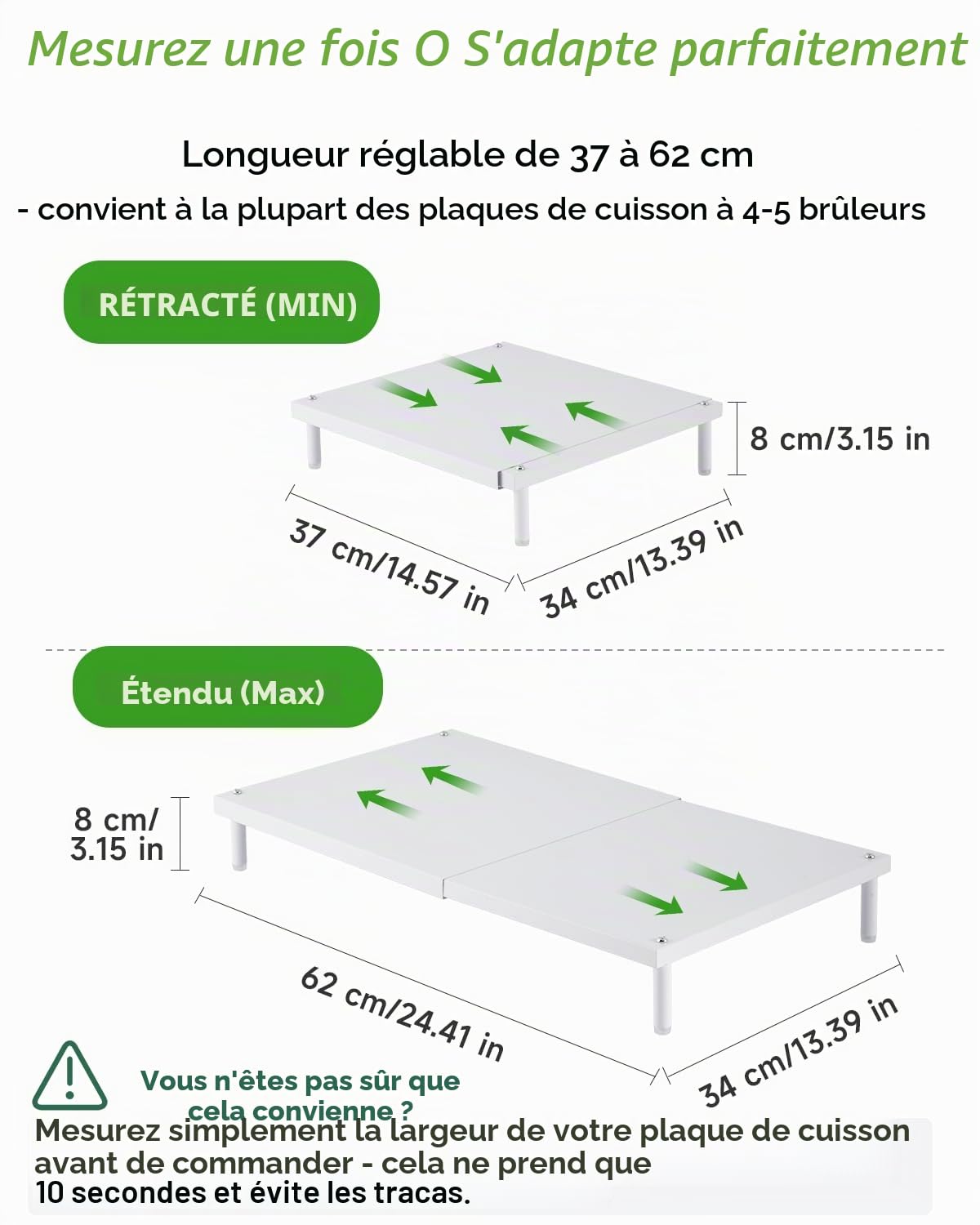 YUCHENGTECH Couvercle de Cuisinière à Gaz Acier au Carbone,34x8x37-62cm | Cache Plaque de Cuisson Gaz Protege Plaque de Cuisson Gaz,Blanc