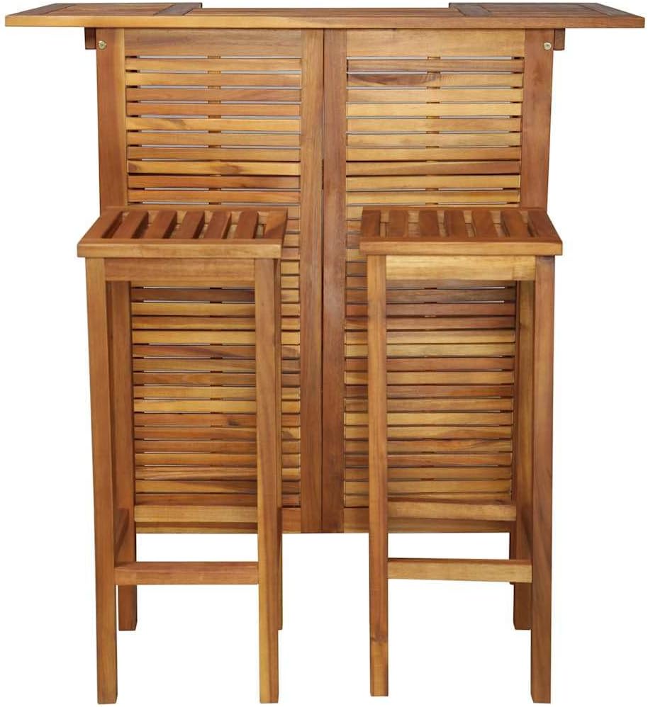 3 Piece Bar Table and Chair Set Solid Acacia Wood,Acacia Wood Bar Set with Chairs Rustic Charm for Indoor and Outdoor Spaces Patio Furniture Sets