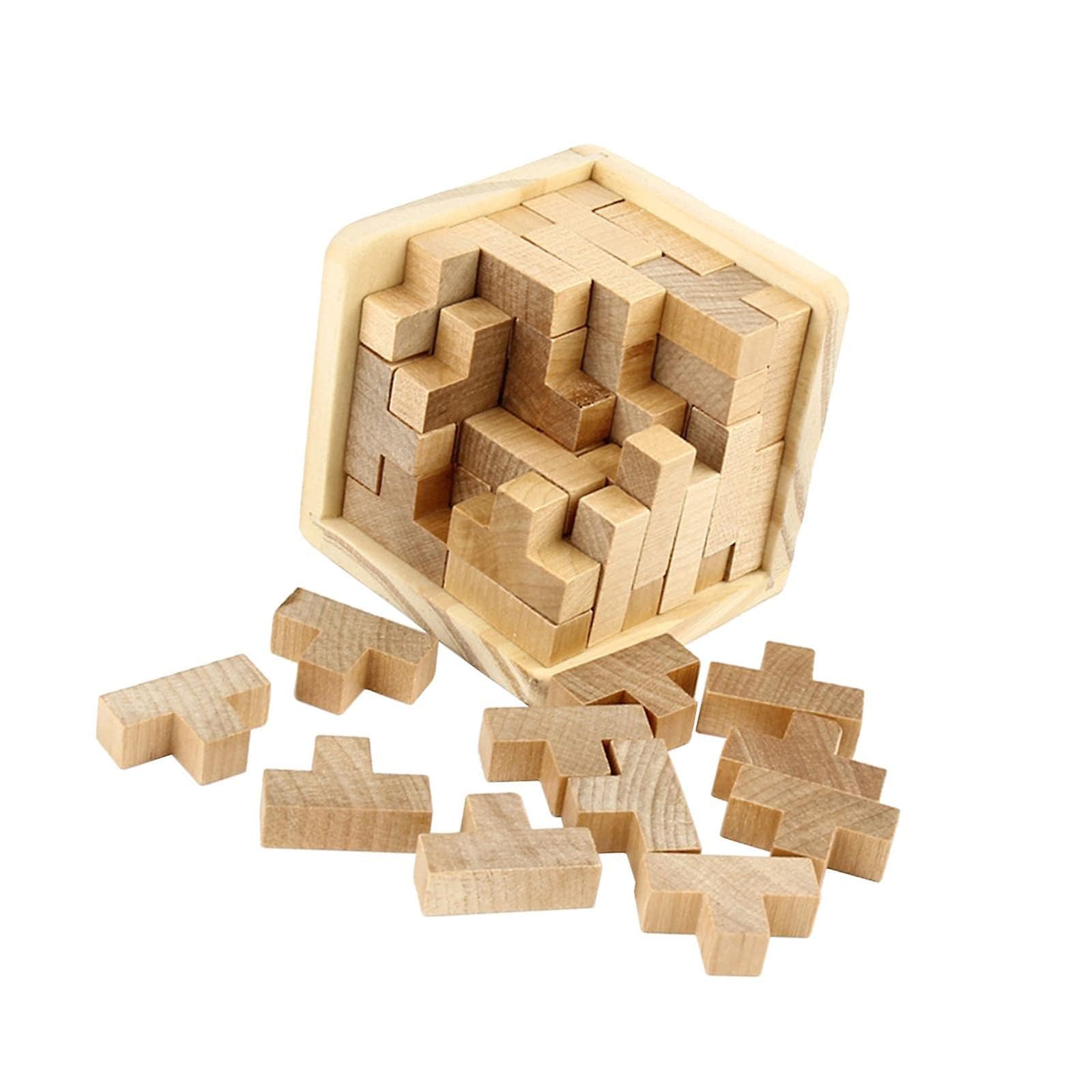 Joyzzz 3D Wooden Brain Teaser Puzzle, Educational Leisure Cube Puzzle, 3D Stereoscopic Puzzle Box, Puzzle Wooden Cube for Kids 8-12 Adults, Desk Toys Delight, Challenging Games Adult Brain Boost
