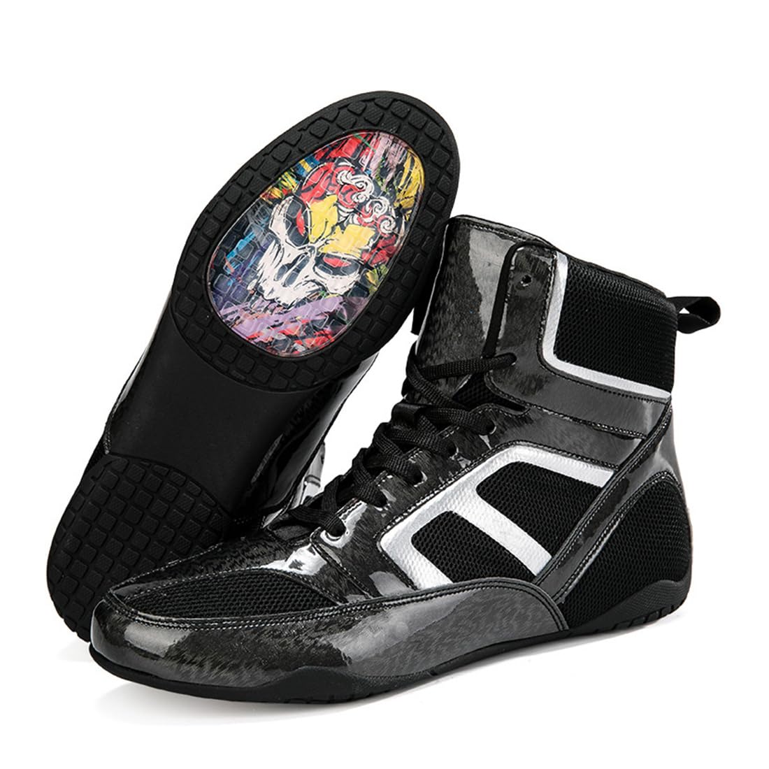 DAMANDO Baskets De Boxe pour Les Femmes Fille, Chaussures De Boxe Haut De Gamme Baskets De Sport Respirantes Légères pour La Lutte D'Haltérophilie,Noir,38 EU