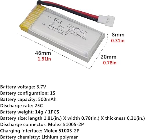 Miniatura 2 de 5 unidades 3.7 V 500 mAh batería y cargador 5 en 1 para JJRC H31 H37 H6D Hubsan X4 H107C H107D H107L H107P H108 JXD392 JXD388 JXD385 UDI U816A SYMA