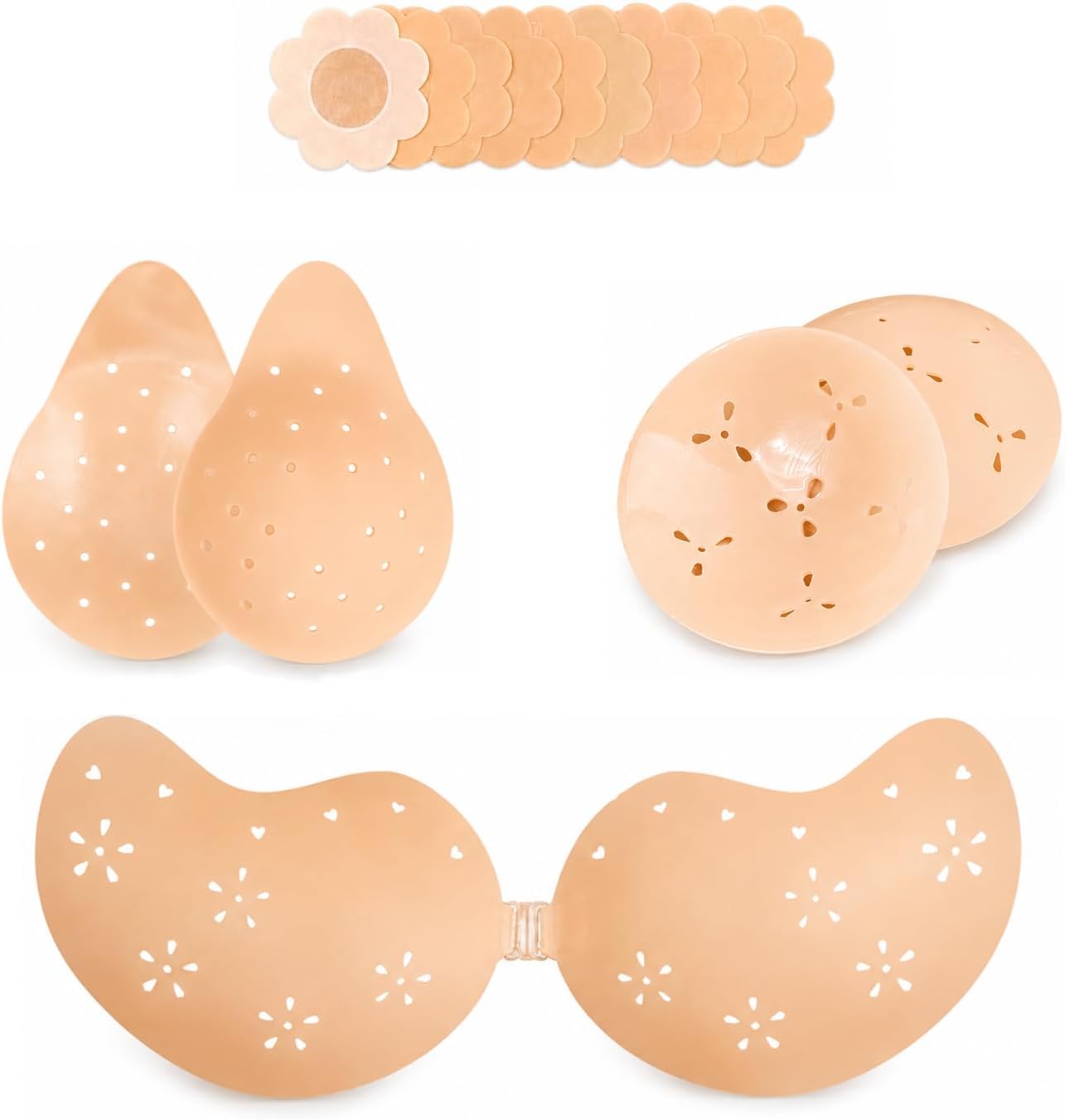 Breathable Adhesive Bra for Women, Invisible Push Up Sticky Bra for Summer Outfits