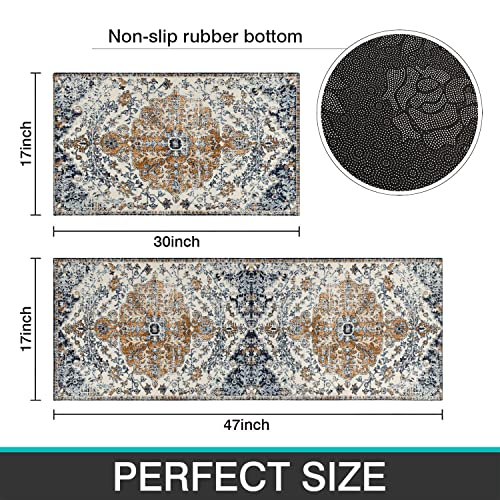 Ideasonna Boho Kitchen Rug Mat Country Rustic Kitchen Rugs Farmhouse Style Washable Non-Slip Kitchen Mats For Floor 2 Piece Boho Kitchen Decor #TOP2