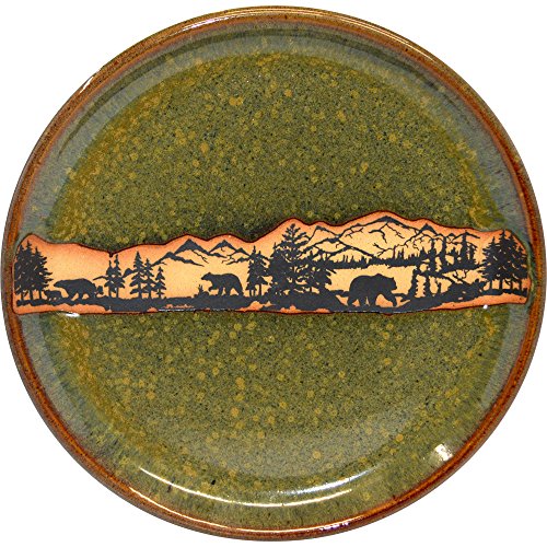 ALWAYS AZUL POTTERY Bearwrap Salad Plate in Seamist Glaze - Handmade Pottery Plates - Ceramic Dinnerware - Traditional Patterned Stoneware Platter - Home Made Table Dishware For Salads & More