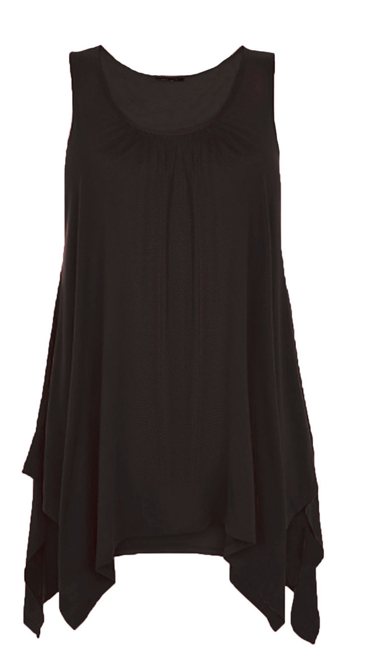 GirlzWalk ® Women Hanky Hem Top Ladies Sleeveless Flared Jersey Long Tunic Flared Swing Vest Top Black
