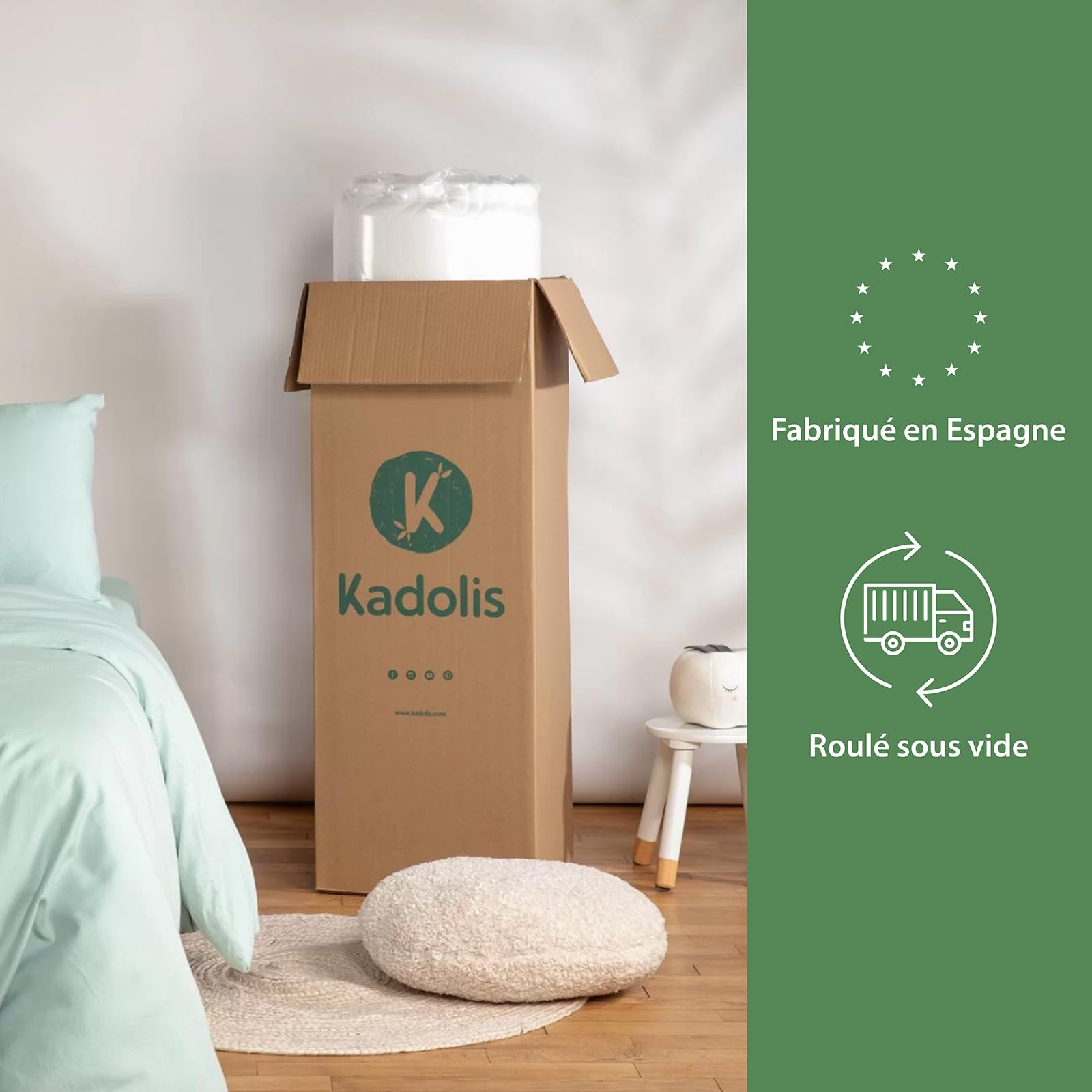 Kadolis Matelas Enfant 90x190x12 cm Aloe R Mousse Latex 2 Faces Couchage Housse Amovible Lavable OekoTex Fabriqué Espagne
