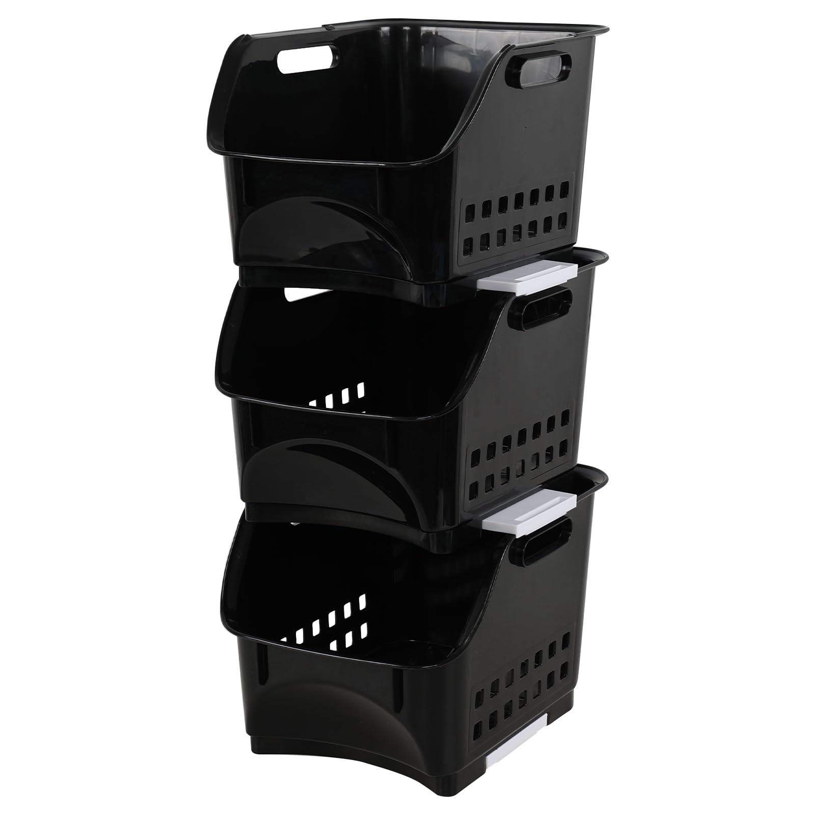 Ikando 3 Pack Open Front Stacking Storage Basket, Stackable Storage Bin