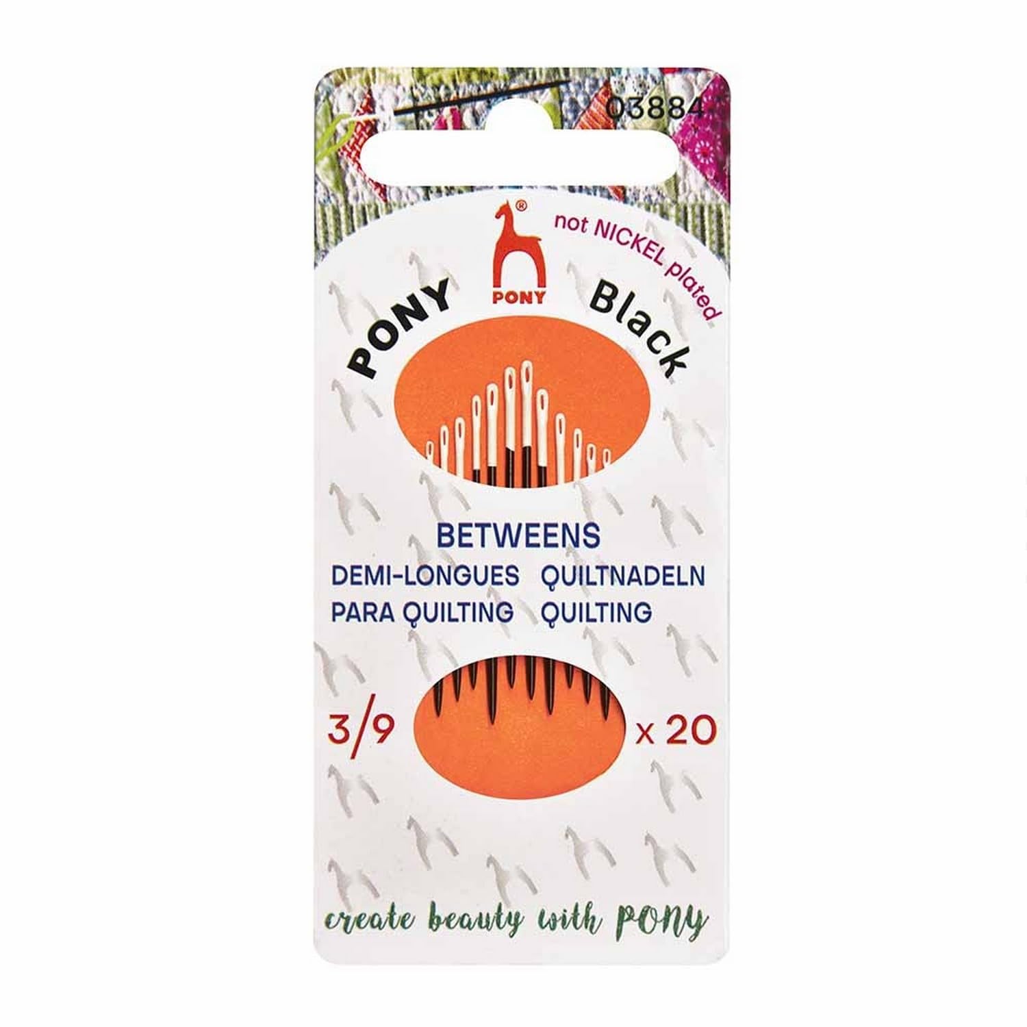 Pony Bianco Occhio - Black Quilting Matte Finish (No. 3-5-7-9) Hand Sewing Needles With White Eye - 20 Needles