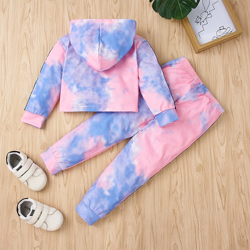 Toddler Baby Girls Clothes Long-sleeve Tie Dye Hoodie Sweatshirt Pants Hooded Outfit Set