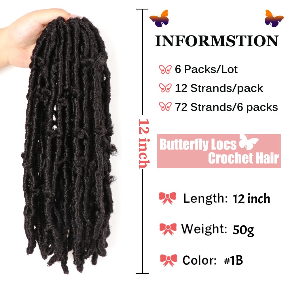 Butterfly Locs Crochet Hair 12 Inch Pre Looped Distressed Butterfly Locs Crochet Braids Soft Messy Butterfly Locs Crochet Hair Faux Locs Crochet Hair Extensions - Image 2