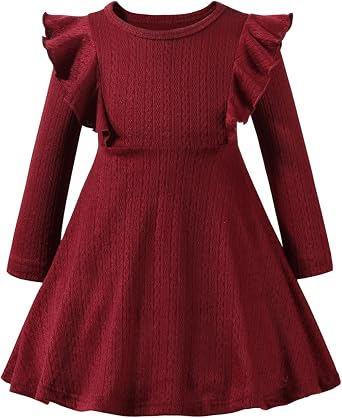 Toddler Girl Christmas Dress Baby Sweater Dresses Ruffle Ribbed Knit Long Sleeve A-Line Swing Fall Winter