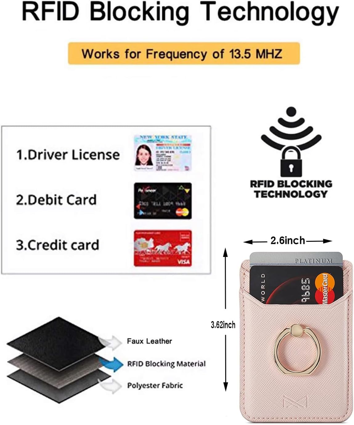 Card Holder for Phone Case 2Pc, RFID Leather Phone Wallet with Ring image 2