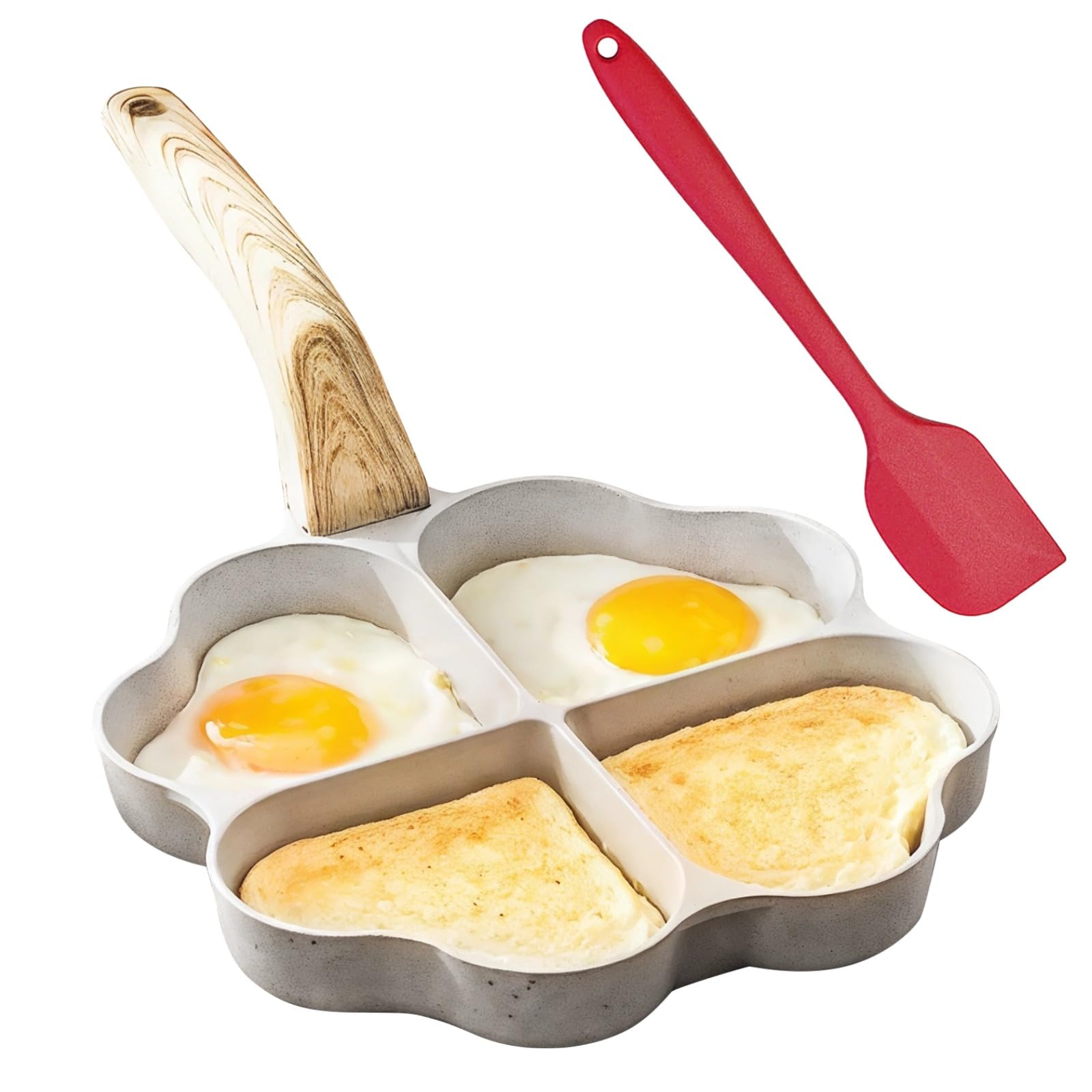 Herzförmige Bratpfanne für Spiegeleier, Pfanne mit vier Fächern für Frühstück, Antihaftbeschichtung, Aluminium, geeignet für Gas und Induktion, 20 cm, weiß, für Eier, Pfannkuchen und kleine Portionen