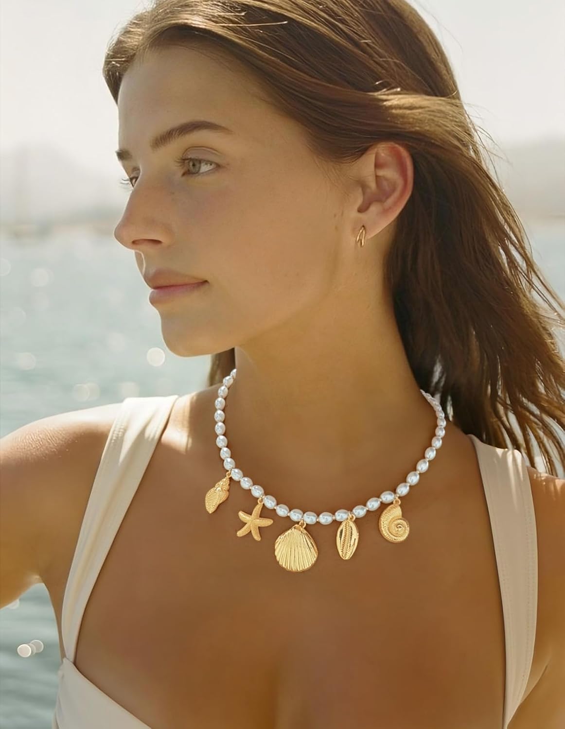 WOWORAMA Gold Sea Shell Necklace for Women Shell Starfish Pearl Charm Necklace Trendy Ocean Sea Pendant Choker Necklace Boho Summer Beach Necklace Jewelry - Image 8